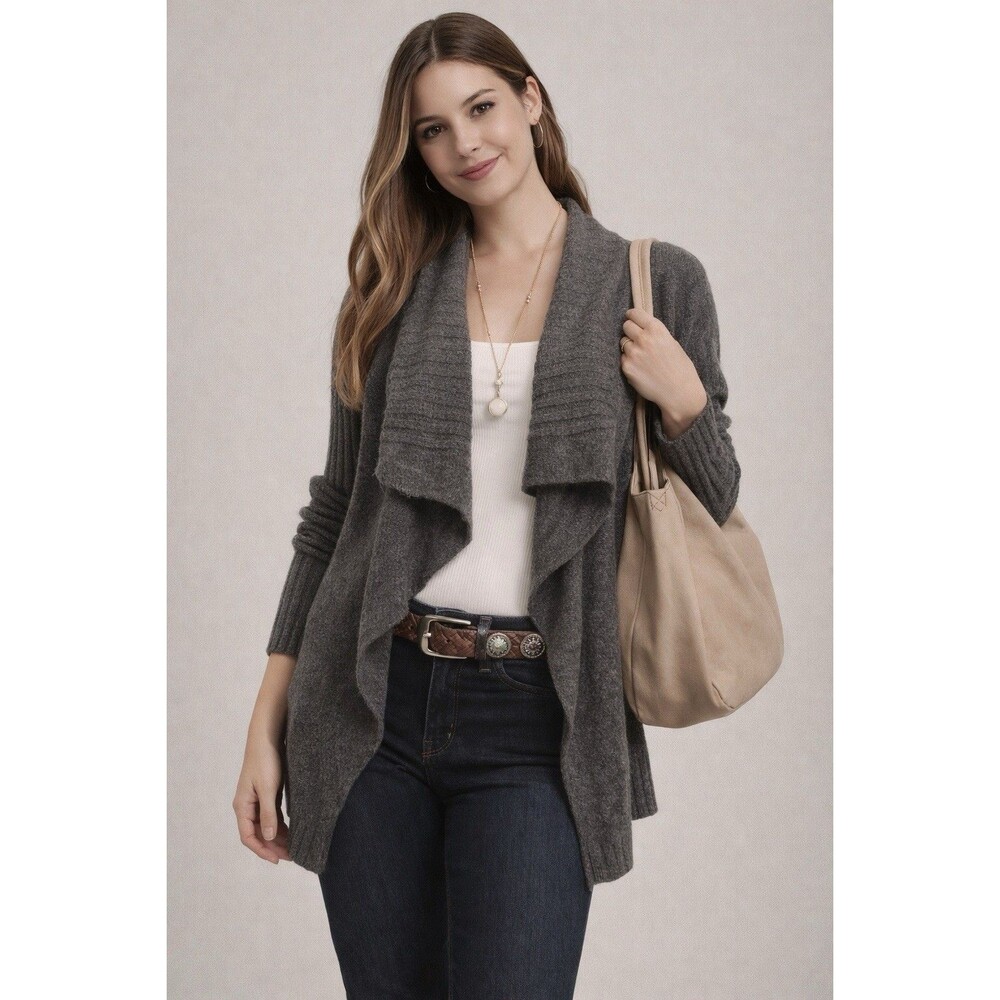 Abercrombie Fitch XS Gray Open Front Shawl Collar Draped Sweater